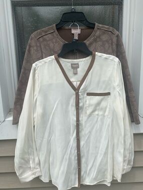 Chico's Taupe Paisley Zip Jacket and Blouse Set Size 1